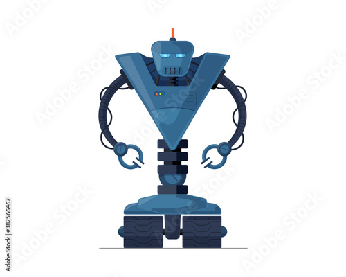 Robot detailed cartoon character. Future robotic technology concept. Friendly mechanical autonomous computer humanoid artificial intelligence assistant vector eps illustration