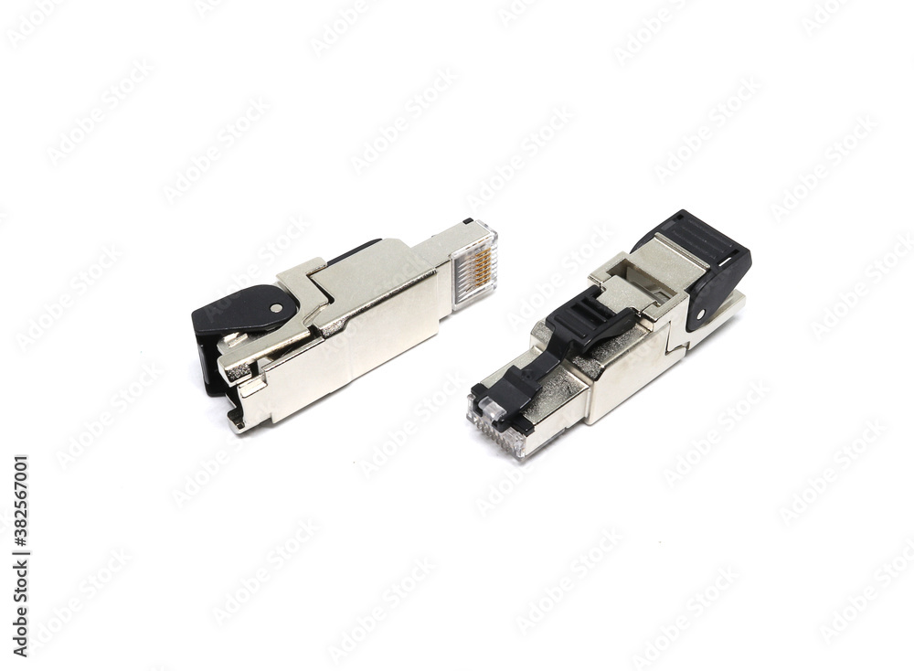 Ethernet RJ45 industrial installing connectors on a white background Ethernet RJ45 industrial installing connectors on a white background