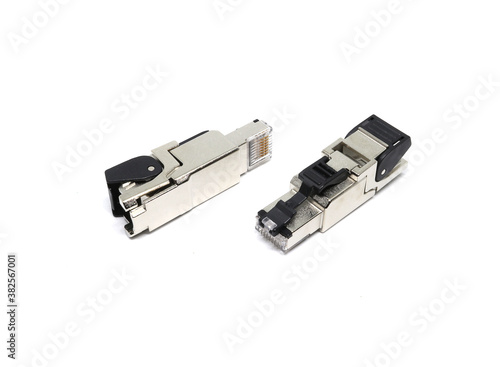 Ethernet RJ45 industrial installing connectors on a white background