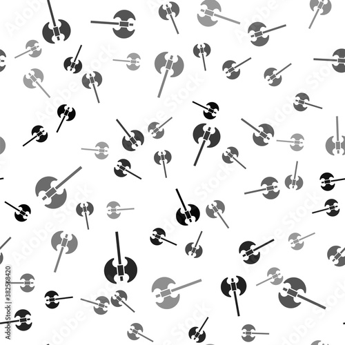 Black Medieval axe icon isolated seamless pattern on white background. Battle axe, executioner axe. Medieval weapon. Vector.