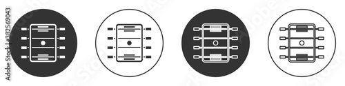 Black Hockey table icon isolated on white background. Football table. Circle button. Vector.