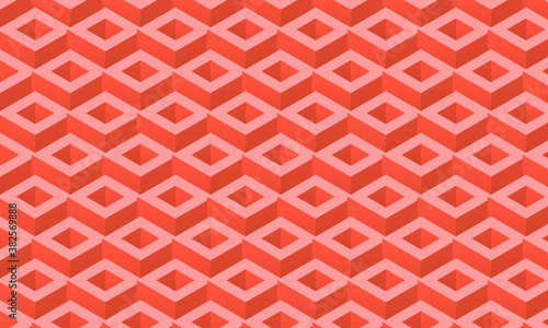 Abstract Cuboid background red. vector. Repeated and seamless pattern. The color theme is an old-style retro.