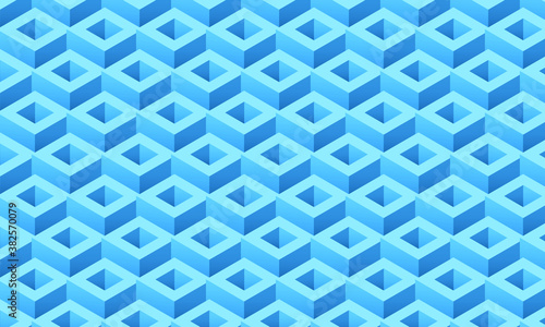 Abstract Cuboid background blue vector. Repeated and seamless pattern. The color theme is an old-style retro.