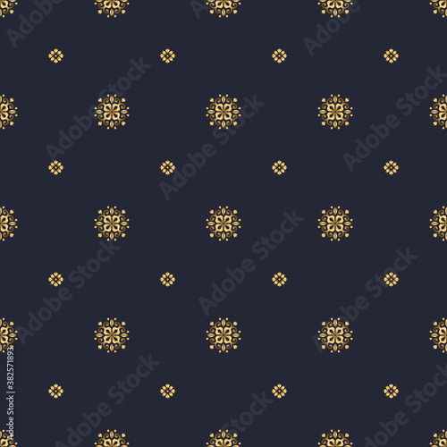 Swirl pattern. Seamless gold and navy blue ornament. 3D effect