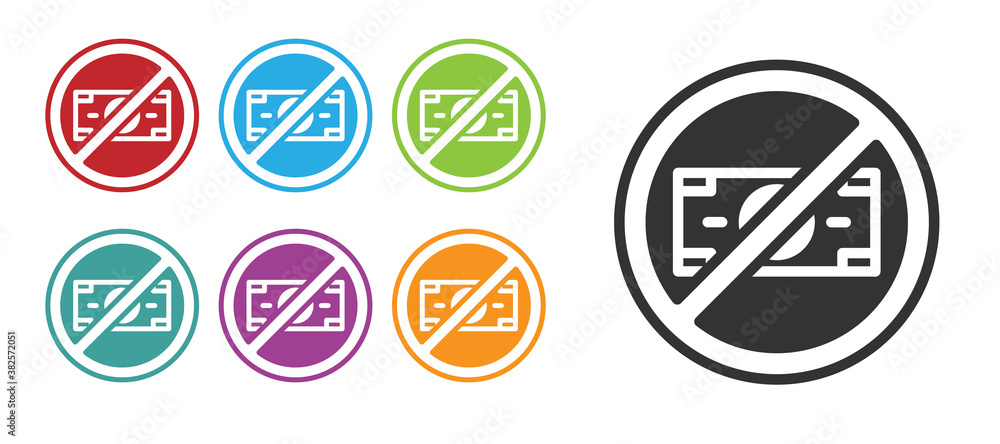 Black No money icon isolated on white background. Prohibition of money. Set icons colorful. Vector. Black No money icon isolated on white background. Prohibition of money. Set icons colorful. Vector.