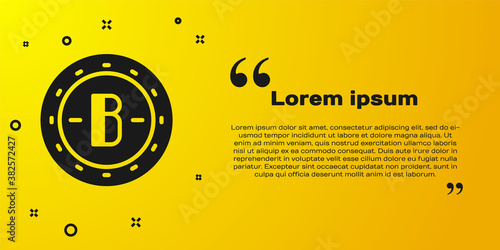 Black Cryptocurrency coin Bitcoin icon isolated on yellow background. Physical bit coin. Blockchain based secure crypto currency. Vector.