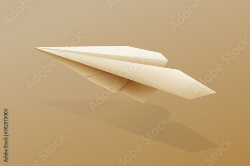 Light brown paper plane flies over a brown background.