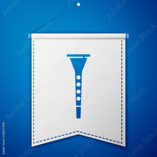 Blue Clarinet icon isolated on blue background. Musical instrument. White pennant template. Vector.