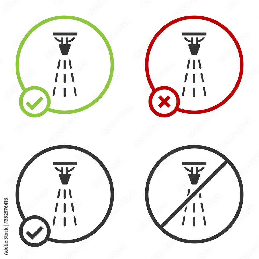 Black Fire sprinkler system icon isolated on white background. Sprinkler, fire extinguisher solid icon. Circle button. Vector. Black Fire sprinkler system icon isolated on white background. Sprinkler, fire extinguisher solid icon. Circle button. Vector.