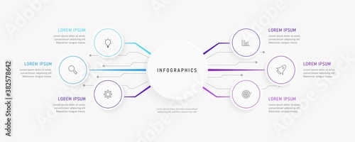 Vector Infographic label design template with icons and 6 options or steps. Can be used for process diagram, presentations, workflow layout, banner, flow chart, info graph.