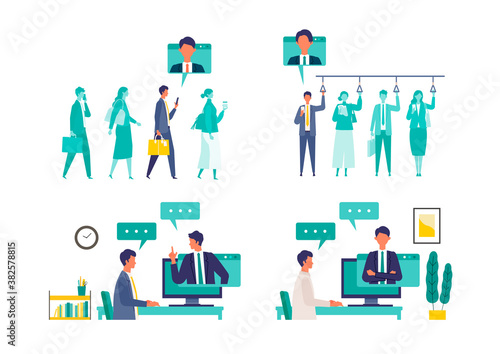 Situation of telecommuting work in the new normal lifestyles. Flat design vector illustration of teleworking people.