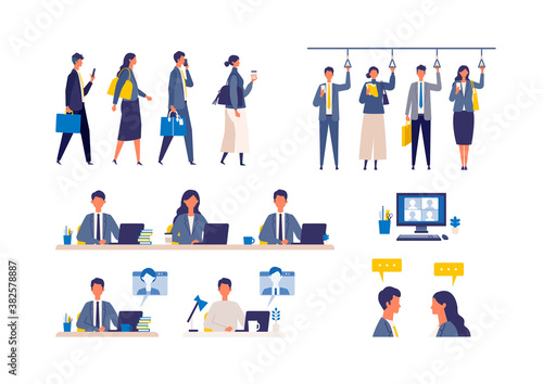 A day of working businessmen. Flat design vector illustration of business people. photo