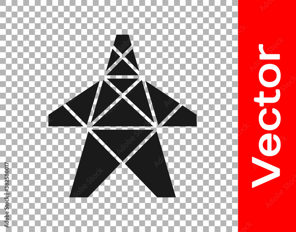 Black Electric tower used to support an overhead power line icon isolated on transparent background. High voltage power pole line. Vector.