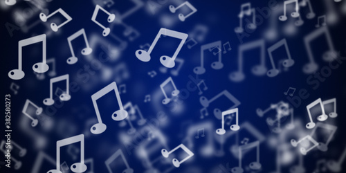 Abstract dark blue background with flying music notes