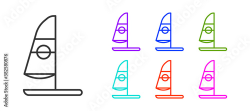 Black line Windsurfing icon isolated on white background. Set icons colorful. Vector Illustration.