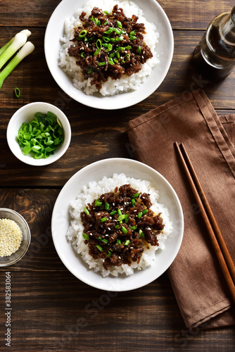 Korean ground beef and rice bowls