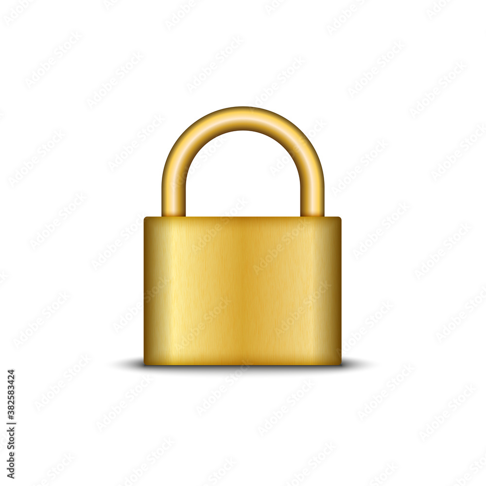 Golden lock 3d realistic vector illustration, closed padlock isolated on a white background. Golden lock 3d realistic vector illustration, closed padlock isolated on a white background.