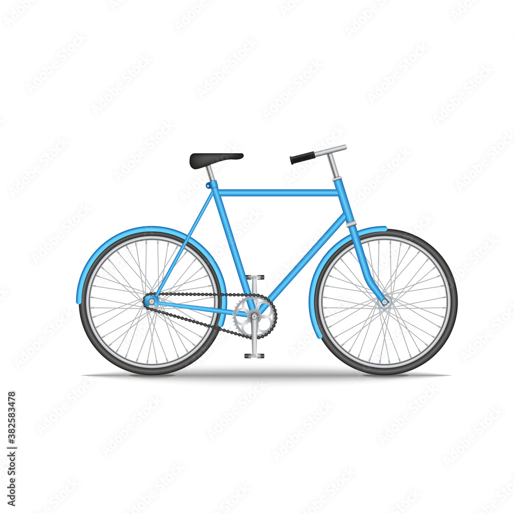 City old bike isolated on white background, realistic 3d model vector illustration in blue, environmentally friendly vehicle. City old bike isolated on white background, realistic 3d model vector illustration in blue, environmentally friendly vehicle.