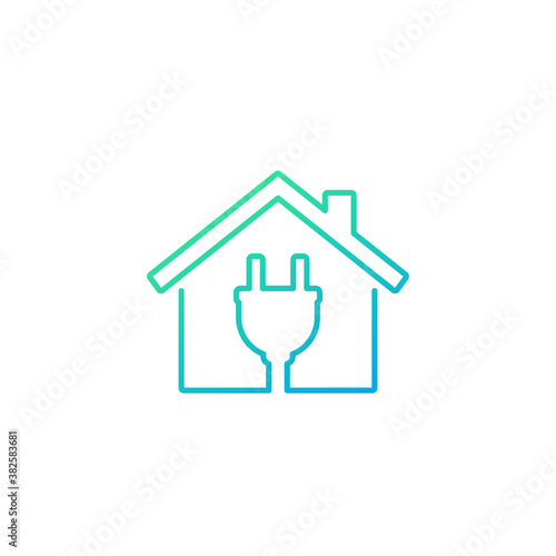 electricity icon, house and electric plug, line vector