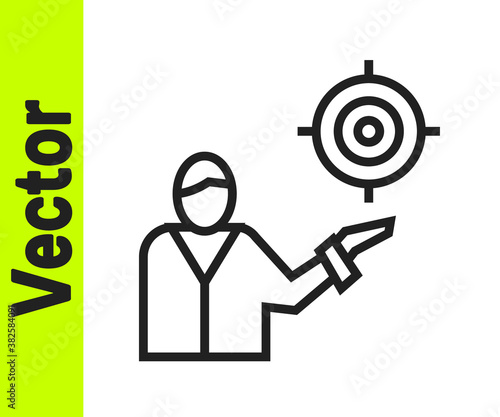 Black line Marketing target strategy concept icon isolated on white background. Aim with people sign. Vector.