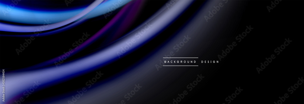 Dynamic motion abstract background. Color blurred stripes on black. Wave liquid lines poster. Vector illustration Dynamic motion abstract background. Color blurred stripes on black. Wave liquid lines poster. Vector illustration
