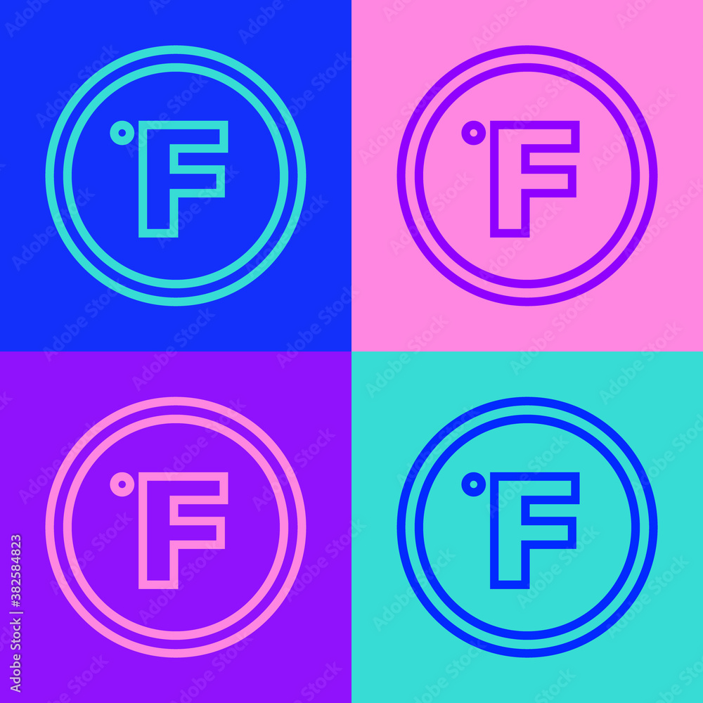 Pop art line Fahrenheit icon isolated on color background. Vector. Pop art line Fahrenheit icon isolated on color background. Vector.