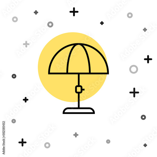 Black line Sun protective umbrella for beach icon isolated on white background. Large parasol for outdoor space. Beach umbrella. Random dynamic shapes. Vector.