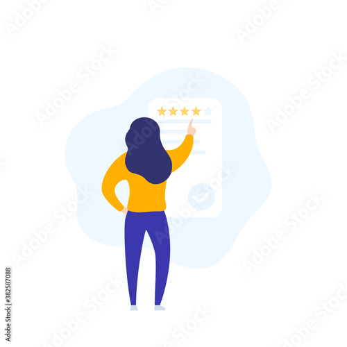 feedback and review, vector icon with a girl