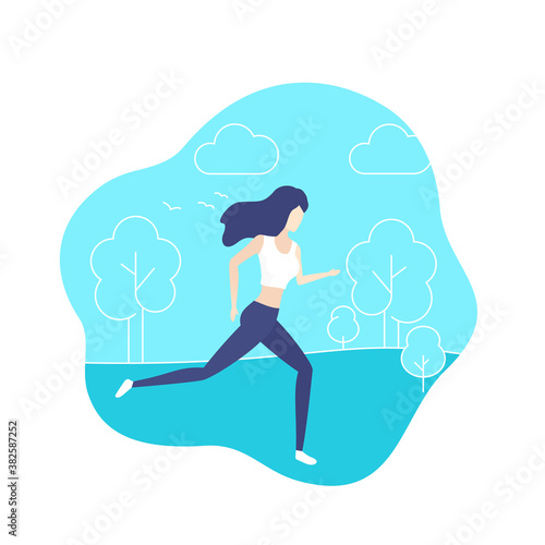 Running girl in park, vector