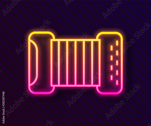 Glowing neon line Musical instrument accordion icon isolated on black background. Classical bayan, harmonic. Vector.