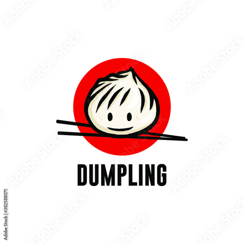 Cute cartoon Dim Sum doodle drawing. Traditional Chinese dumplings with funny smiling faces.  Design element for logo, poster, card, banner, emblem, t shirt. Vector illustration