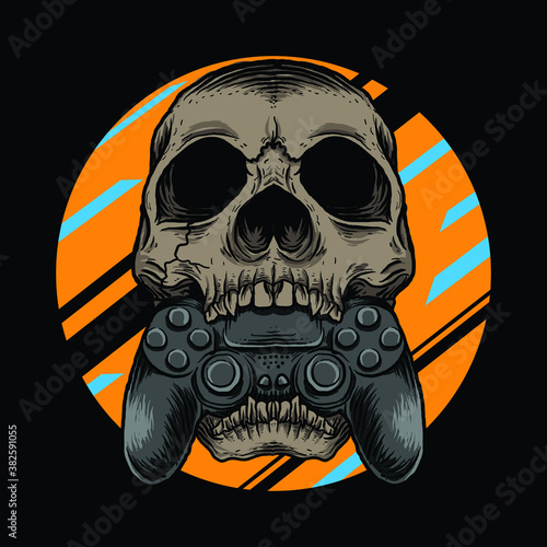 artwork illustration and t-shirt design skull gamer premium vector