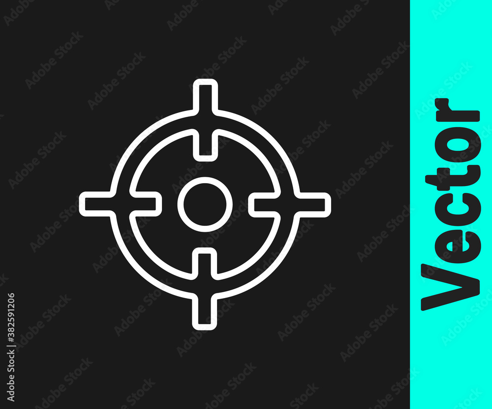 White line Target sport icon isolated on black background. Clean target with numbers for shooting range or shooting. Vector. White line Target sport icon isolated on black background. Clean target with numbers for shooting range or shooting. Vector.