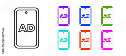 Black line Advertising icon isolated on white background. Concept of marketing and promotion process. Responsive ads. Social media advertising. Set icons colorful. Vector.