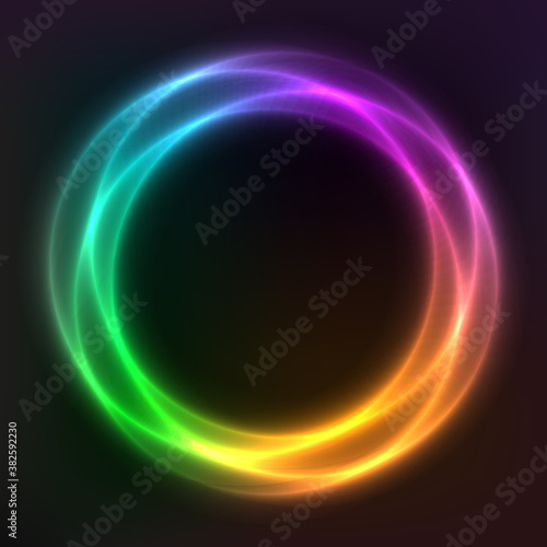 Abstract vector background from neon geometric shapes, vector template, round frame, wallpaper