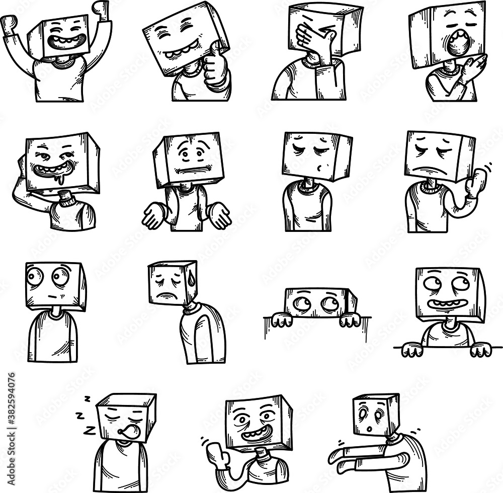 Box Boy Character doodle design element for your emoticon needs Box Boy Character doodle design element for your emoticon needs