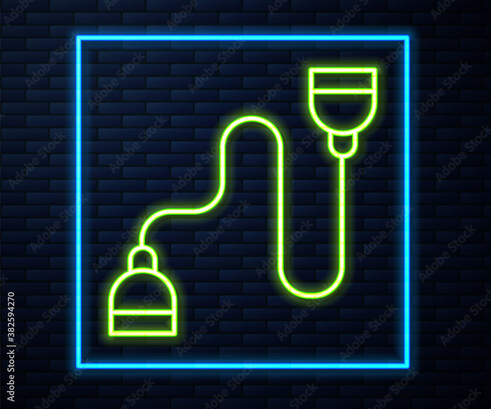 Glowing neon line Chest expander icon isolated on brick wall background. Vector. Glowing neon line Chest expander icon isolated on brick wall background. Vector.