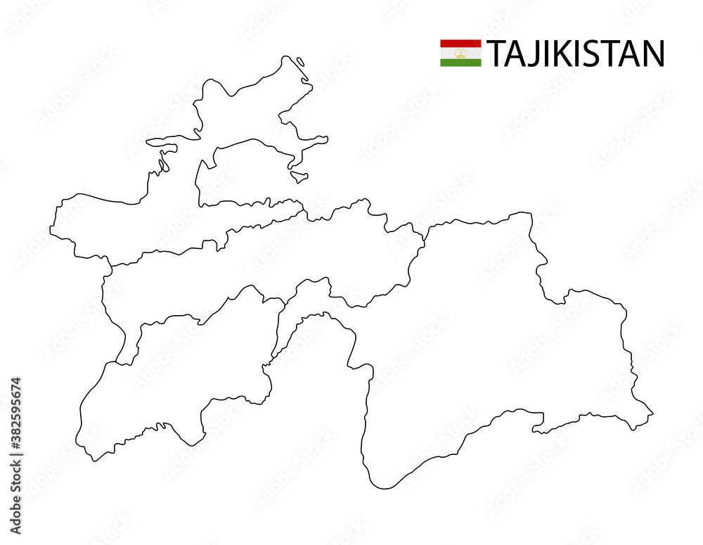 Tajikistan map, black and white detailed outline regions of the country.