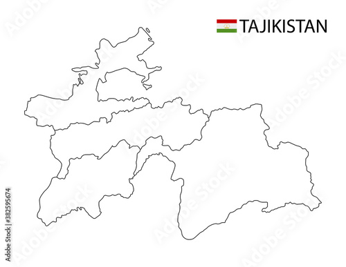 Tajikistan map  black and white detailed outline regions of the country.