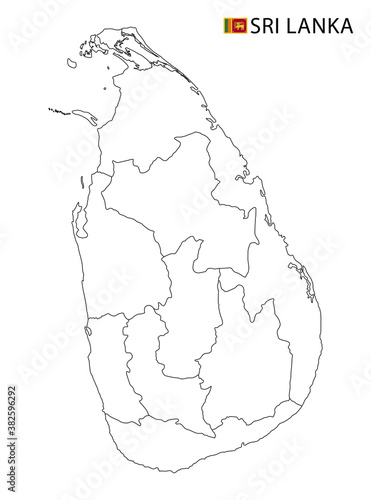 Sri Lanka map, black and white detailed outline regions of the country.