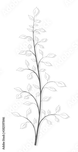 Drawing of a vintage tree branch in gray on a white background