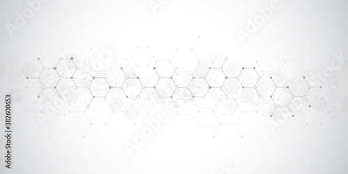 Abstract molecules background. Molecular structures or chemical engineering, genetic research, innovation technology. Scientific, technical or medical concept.
