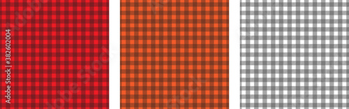 Red Black White, Orange black and white black Buffalo Check and Tartan Plaid set of Seamless Patterns
