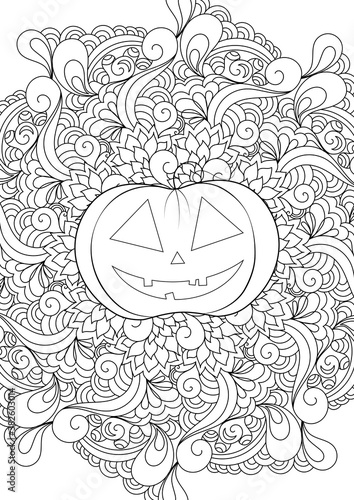 Zen doodle pumpkin. Halloween boho zentangle insired line art illustration