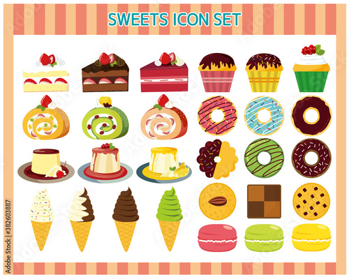 スイーツのベクターイラストセット　ケーキ　ドーナツ　ソフトクリーム　