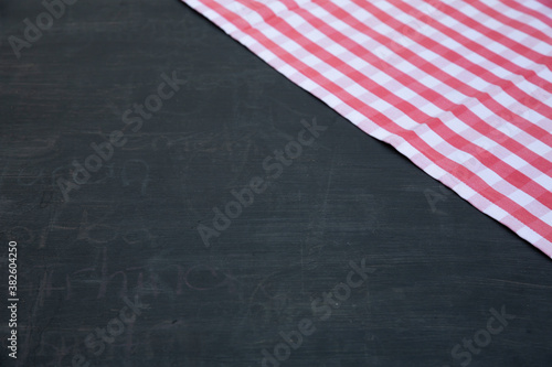 close up Pink and white fabric on wooden table