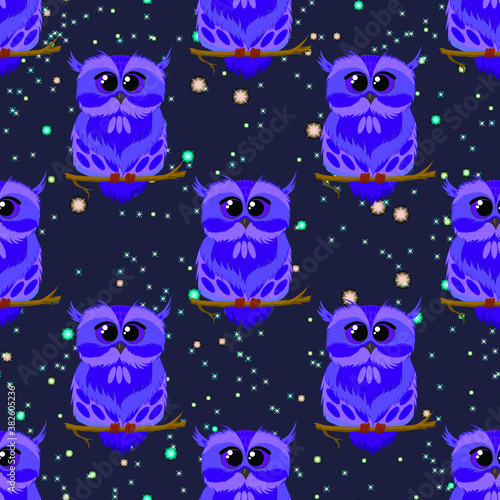 owl night sky, seamless pattern, vector illustration