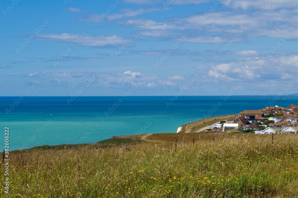 sea and sky and white cliffs. View over the English channel 