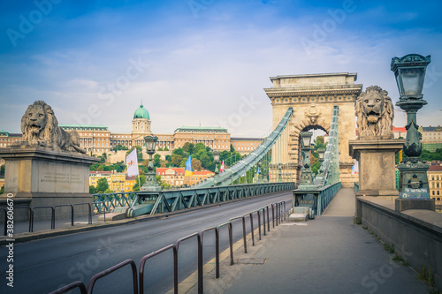chain bridge and royal castle in budapest, hungary