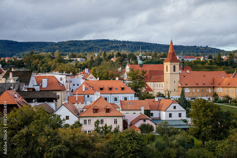 Beautiful panoramic view of The Monastery of the Minorites in the old city in Cesky Krumlov, South Bohemia, Czech Republic